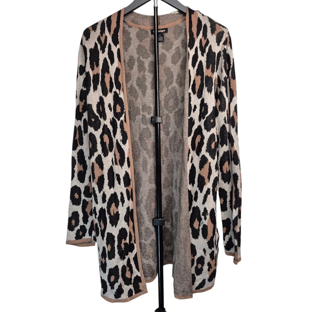 BY Design Womens M Cardigan Leopard Print Long Sleeve Cotton Blend Office Work